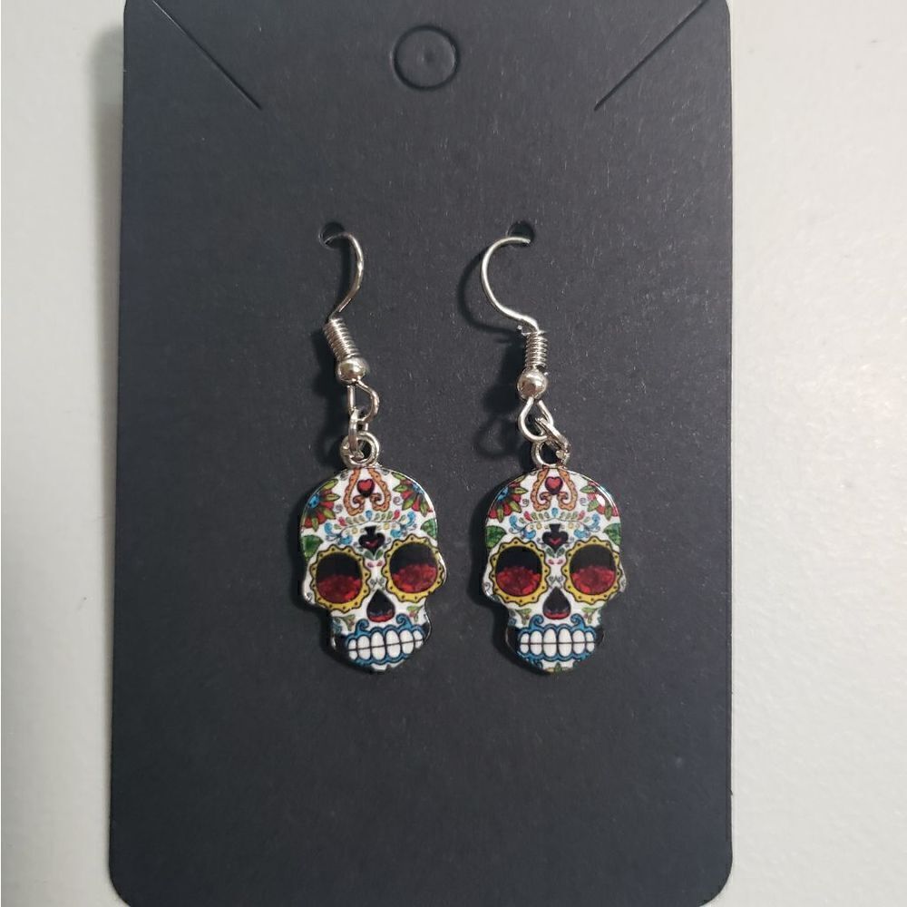 Handmade Halloween Day of the Dead Dia De Muertos candy skull earrings